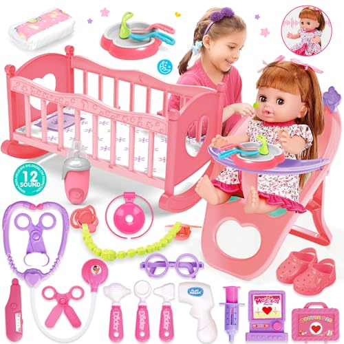 Baby Doll Toys Set, 24PCS Dolls Care Toy Playset for Girls 3-8 Pretend Play