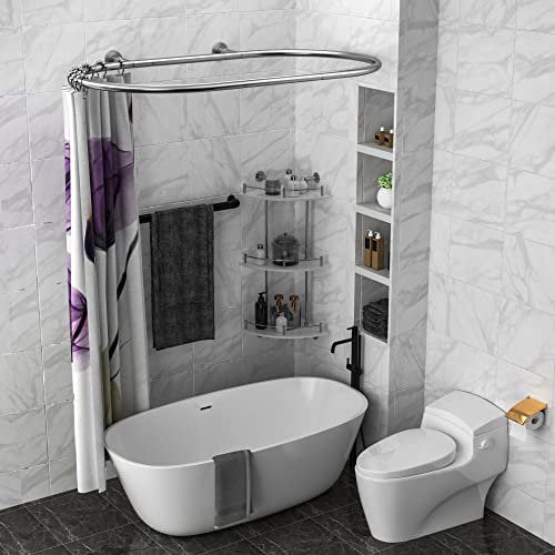 Sikaiqi Oval Shower Curtain Rod Hoop Square Shape Bathroom Rod for Clawfoot Tub Free Standing Tubs (Silver)