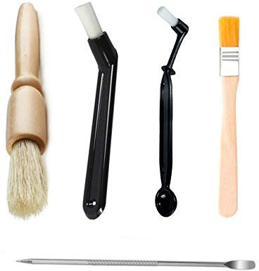 GAIZOIHIUM Coffee Machine Cleaning Set - 5 Pack Grinder Brush, Stainless Art Stencils, Pen Wood Dusting Brush With Natural Bristles - Cleaning Tool for Kitchen Office