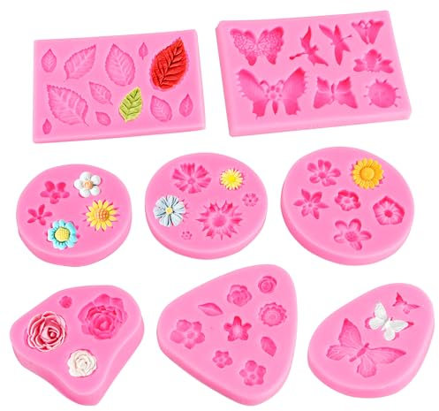 8pcs Molde de Silicona para Fondant, Moldes de Silicona Reposteria Flores, para Manualidades Porcelana Fria, Pasteles, jabón, Bricolaje, Chocolate, Vela