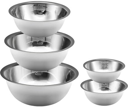 Ismosm Mixing Bowls Set, Stainless Steel Mixing Bowl Set of 5, Space-Saving Nesting Metal Mixing Bowls for Home Kitchen, RV Kitchen, Baking, Prep, Cooking, Serving, Marinating