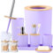 SLDIYWOW Lila Badezimmer-Zubehör-Set, Lavendel, Badezimmerzubehör mit Mülleimer, Zahnbürstenhalter, Zahnbürstenbecher, Seifenspender, Seifenschale, WC-Bürstenhalter, 2 Qtip-Halter und Tablett