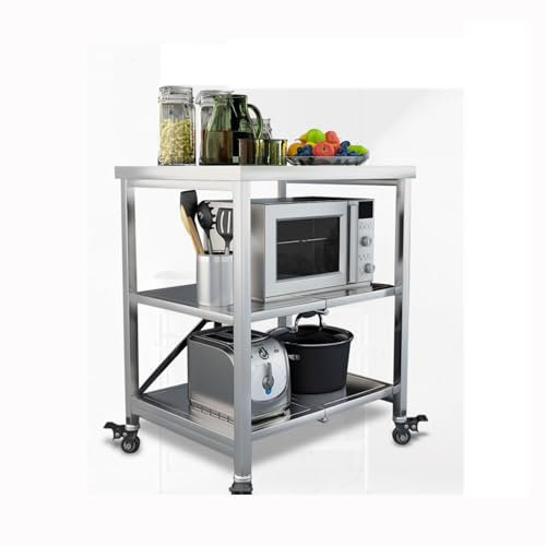 Standing Shelf Units, Movable Stainless Steel Folding Cart Table，Kitchen Storage Shelf，Stable Metal Frame，barbecue Trolley Pizza Oven Cart Table (Color : Silver, Size : 55cmx30cm)