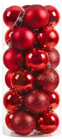 Fiorky Weihnachtsbaumschmuck, bruchsicher, 4 cm, große Weihnachtskugel, wiederverwendbar, mit Haken zum Aufhängen, Hochzeit, Heimdekoration, 24 Stück (rot)