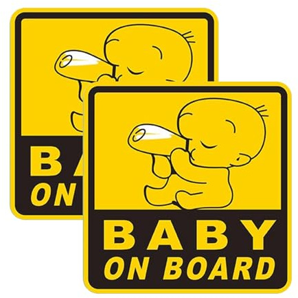 Felenny Lot de 2 panneaux d'avertissement « Baby on Board » pour voiture, autocollants de sécurité avec ventouses, autocollants visibles pour conducteur, réfléchissants à la tombée de la nuit,