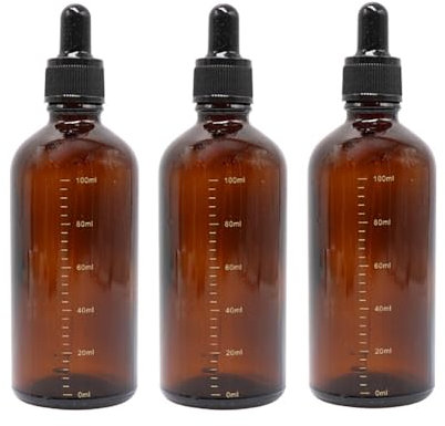TUPANDY 3PCS 100ml/3.4oz Amber Glass Dropper Bottles Empty Glass Dropper Graduated Bottles Container Storage Jar Pot Holder for Essential Oil Perfume Aromatherapy