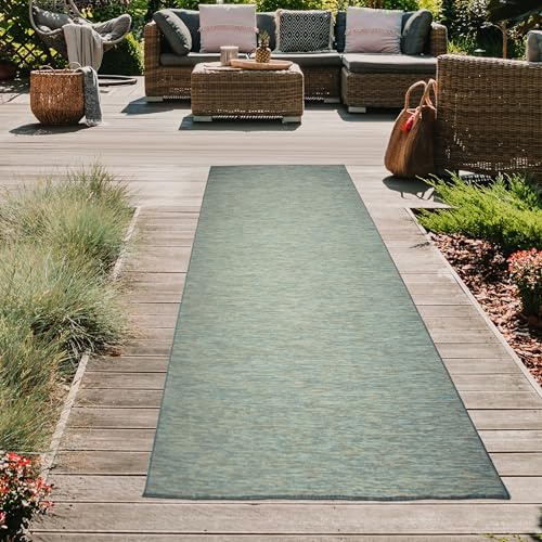 Teppich-Traum Indoor und Outdoorteppich Balkon Terrasse Veranda Läufer beidseitig nutzbar wetterbeständig Sisaloptik blau beige, 67 x 180 cm