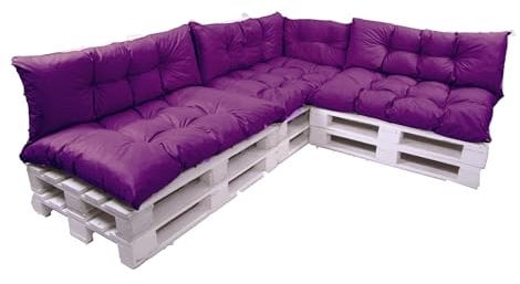 Palettenkissen 7-teiliges Set, ein Set Kissen für Gartenmöbel, Bodenkissen, Palettenkissen 120x60x3, Sitz +3x Rückenlehne 120x40cm +1x 60x40cm (Dunkelviolett)