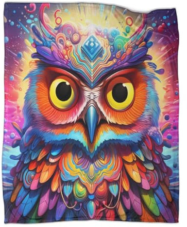 Outdoor-Spieldecken im Frühling, Bunte Eule, Plüsch-Überwurf, ultraweiches Flanell-Fleece, Bedruckt, warm haltende Decken, 127 x 152 cm (50 x 60 Zoll)