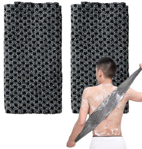 2 Stück Japanischer Exfoliating Waschlappen Set, Rückenschrubber für Bad und Dusche, Rückenbürste für Männer und Frauen (Schwarz)