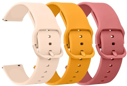 AK Pack 3 Watch Bands 20mm 22mm for Women Men, Replacement Straps Band for Smart Watch, soft skin-friendly silicone quick release, smart watch wristband (22mm, Pink Sand/Morning Glow/Coral)