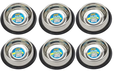 Multipack - Munch & Crunch Anti-Slip Stainless Steel Dog Bowl - 700ml Food Water Bowl (Dog Bowl 700ml, Pack of 6)
