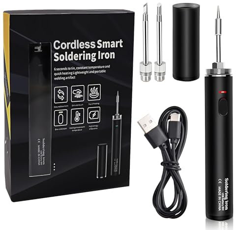 Treedix Cordless Soldering Iron Kit, USB Rechargeable With Three Tips, Fast Heating, Temperature Adjustable, Safe Battery Powered for Beginners and Professionals