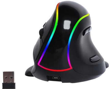 KeautFair Vertikale Kabellose Maus，3-Modus(BT1 & BT2+2.4G USB) Vertical Ergonomic with RGB-Lichter und 7 Tasten Wiederaufladbare Kabellose Bluetooth Maus für Windows/Mac/IOS,Laptop,PC,Ipad(Schwarz)