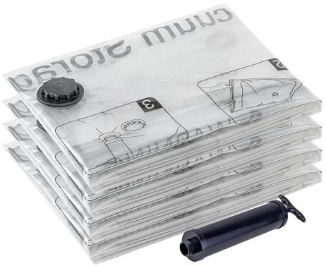 SUOCO 4 Jumbo XXL Vacuum Storage Bags, Space Saver Bags with Travel Hand Pump, Compression Airtight Sealer Bags for Clothes, Pillows, Comforters, Blankets