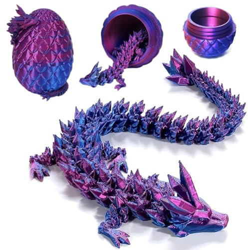 3D Dragon Egg Articulating Gemstone Crystal Dragon Figurine 3D Dragons Egg Articulated Dragon Removable Mystery Dragon Egg Easter Toy Dragon Home Office Decor Executive Desk Toys（Laser Purple）