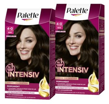 Palette Intensiv Creme Coloration 4-0/800 Dunkelbraun (2 x 115 ml), permanente Haarfarbe für leuchtende, langanhaltende Farbbrillanz & 100% Grauabdeckung