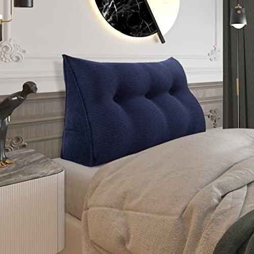 BNCKTRD Rückenkissen Keilkissen Rückenlehne Kissen für Bett Sofa Kopfteil Gepolstert Bettkissen Wandkissen Sofakissen Groß Rueckenkissen Couchkissen Dekokissen Kordsamt Dunkelblau 100cm