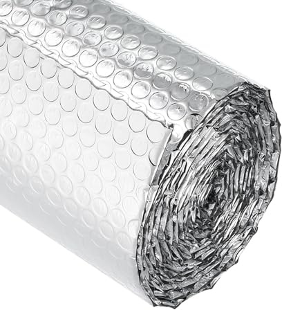 MZQMK Isolante Termico, Foglio Isolante Doppio Strato Alluminio Bolle, Pellicola Riflettente Rotolo Pannello Termoriflettente per Pareti dei Termosifoni, Porte, Finestre, Pavimenti, Tetti