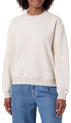 Tommy Hilfiger Damen Sweatshirt ohne Kapuze, Elfenbein (Heather Oatmilk), L