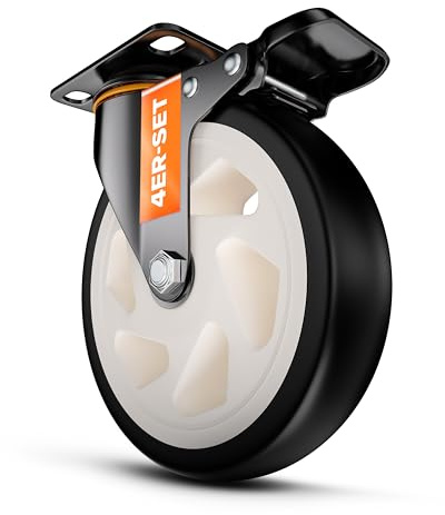 PEARWAY™ Schwerlastrollen 150mm - bis 1000kg mit 4x Bremse - extra leise & langlebig - Möbelrollen mit Bremse - Rollen für Möbel & Schwerlast - Lenkrollen für Möbel & Outdoor - Laufrollen - Bockrollen