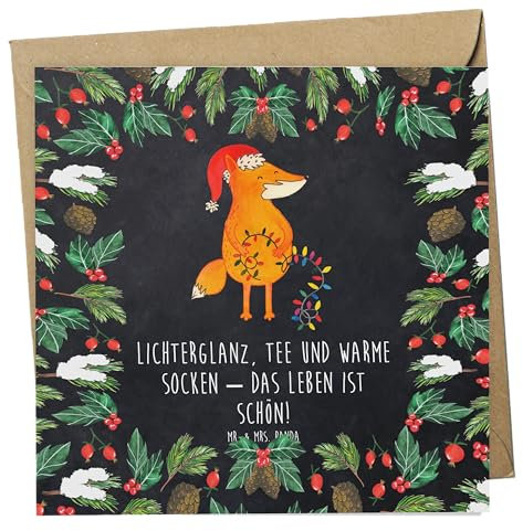 Mr. & Mrs. Panda Grußkarte Fuchs Weihnachten - Geschenk, Klappkarte, Weihnachtsmann, Heiligabend, faltkarte, Glückwunschkarte, Füchse, Winter, Nikolaus, anlasskarte, doppelkarte