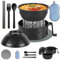 TZQFROCE Microwave Bol à ramen - Bol à micro-ondes - Bol à nouilles avec baguettes - Avec couvercle et cuillère - Portable - Pour soupe, pâtes, salades - Noir