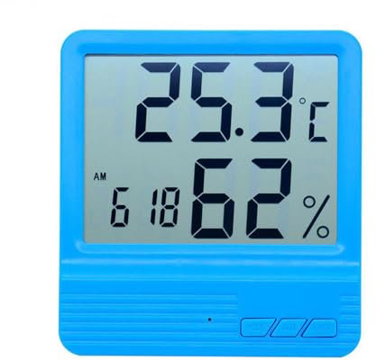 Thermomètre hygromètre numérique pour l'intérieur - Mesure précise de la température ambiante - Moniteur d'humidité - Écran LCD pour la maison - Bleu