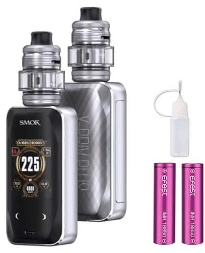 E Zigarette,Smok 225W X PRIV Plus Kit mit 5,5ml TF-D Subtank und 2 * 18650 Akkus,2,01 Zoll-Display Vaporizer Starter Set, Ohne E-Liquid,Ohne Nikotin(Silberne Linien)