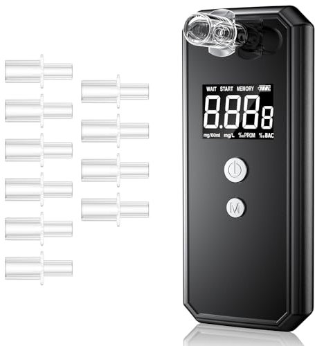 Pohicoo Alkoholtester Polizeigenau, Tragbarer Promillemessgerät mit 10 Mundstücke, Professioneller Alkomat mit Digitaler Anzeige, Alcohol Tester für Privaten Professionellen Gebrauch zu Hause