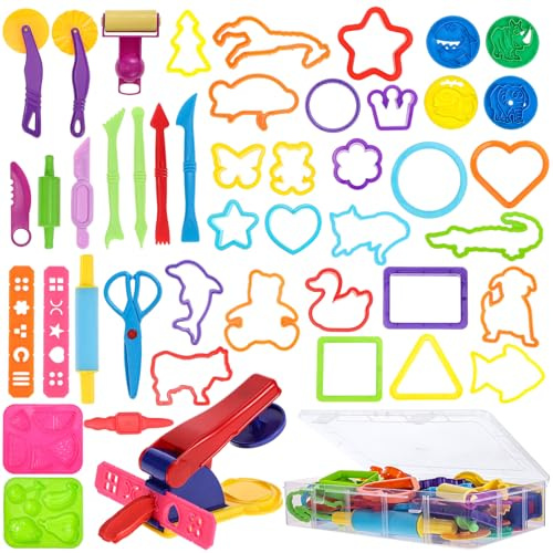 nuoshen 46 Pcs Clay Dough Tool Kit For Kids, Plastic Rollers & Cutters | Child-Safe Plastic, Easy-Grip Size, Assorted Shapes, Random Colours, For Home Or Nursery Use