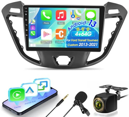 4G+64G Autoradio für Ford Transit Tourneo Custom 2013-2021 mit Wireless Carplay & Android Auto, 9-Zoll-Touchscreen-Radio mit WiFi/GPS/Bluetooth 5.0/32 EQ/FM RDS Radio
