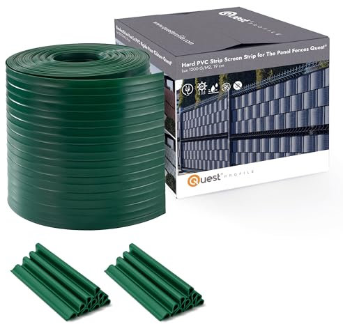 Quest Sichtschutzstreifen für Doppelstabmatten – PVC Sichtschutz 26m x 19cm – 900g/m² – (Grün RAL 6005 + 20 Clips) für Garten, Balkon, Terrasse