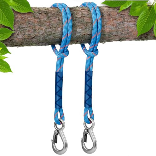 Rohqipmk 2 Stück Schaukel Baumbefestigung Seil, 60cm Hängematte Befestigung Aufhängung Seil mit Edelstahl Schwerlast Karabiner, Hängematte Aufhängung Gurt für Indoor Outdoor Schaukeln Hängematten