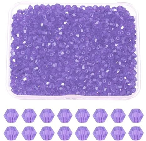 PATIKIL 1000pcs 4mm Bicone Glass Crystal Beads, Faceted Glass Spacer Beads with Box for Jewelry Making Bracelet Necklace Earrings DIY Suncatcher Craft, Purple