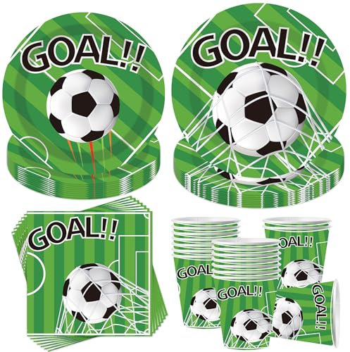 YeahBoom Fußball Partygeschirr Set,50 Stück Partygeschirr Kindergeburtstag,Fußball Party Dekorationszubehör mit Pappbecher Teller Servietten,Mädchen Junge Mottoparty Kindergeburtstag für 10 Gäste
