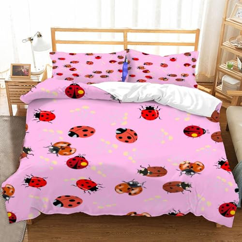 Duosm Bettwäsche 135x200 Marienkäfer 3D, Weiche Atmungsaktiv Mikrofaser Bettzeug Set Insekten Tiermuster Bettwäsche-Sets, Bettbezug und 2 Kissenbezug 80x80 cm