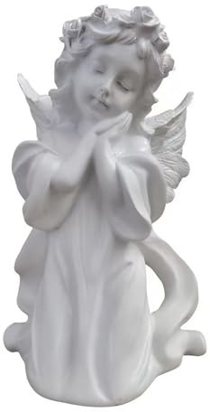 Heart Tong Weiße Engelsstatue kniend mit gekreuzten Armen – Grabengel aus wetterfestem Resin für Friedhof, Garten & Wohnkultur – Trauerengel mit 20 cm Höhe (Medium B)