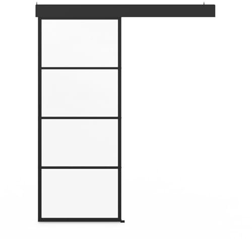 IDMarket - Kit puerta corredera de cristal templado 83 cm de metal + MDF con riel y fijaciones
