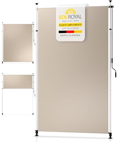 Toldo de Pinza Sol Royal toldo Vertical para Exterior - toldo Vertical 100x310cm protección Solar y privacidad toldo para balcón sin taladrar - protección manivela Beige Impermeable KM5