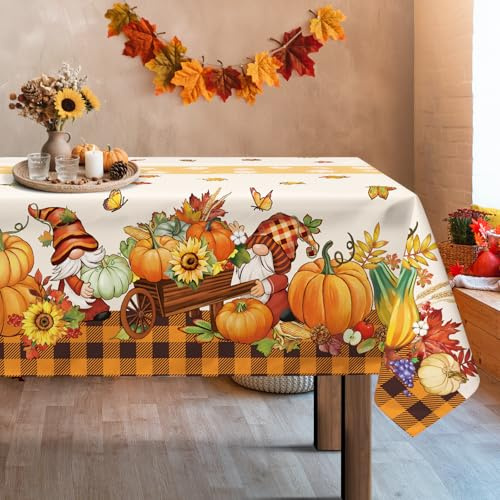 Arquiel Herbst Ahornblätter Zwerg Polyester Tischdecke 152 x 264 cm | Waschbare Polyester-Tischdecke mit dekorativem Muster-Motiv, wasserabweisend und pflegeleicht für Küche, Esszimmer, Feste und
