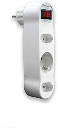 Stromadapter - Deutscher 3-Wege-Adapter mit Schalter, 16 A, weiß, ideal zum Anschluss verschiedener elektrischer Geräte.