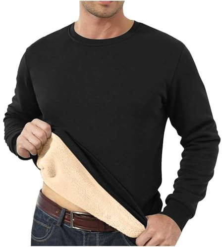 Couawaticy Men's Sweatshirts Warm Fleece Black Jumpers Sherpa Lined Pullover Sweater Classic Cotton Winter Sweatshirt