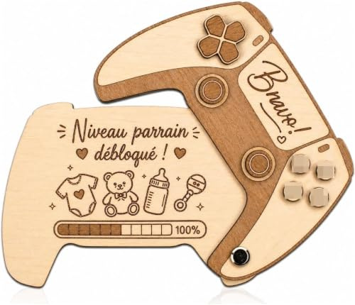 Carte Puzzle en Bois Annonce Parrain - Idée Annonce Grossesse Originale Manette Gamer - Kit Veux Tu Etre Mon Parrain - Cadeau Futur Parrainage Fait Main en