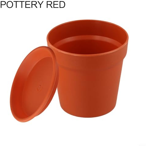 Self Watering Flower Container Imitation Ceramic Plastic Pot with Drainage Hole Planters for Herbs Indoor Outdoor Garden Decor Beige White Red Black(pottery red)