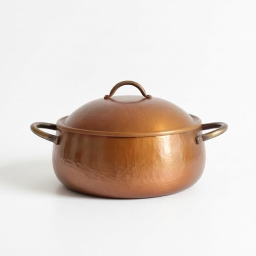 Qianly Pentola di Rame Martellato Versatile Casseruola in Rame Comoda Pentola con Coperchio per Famiglie