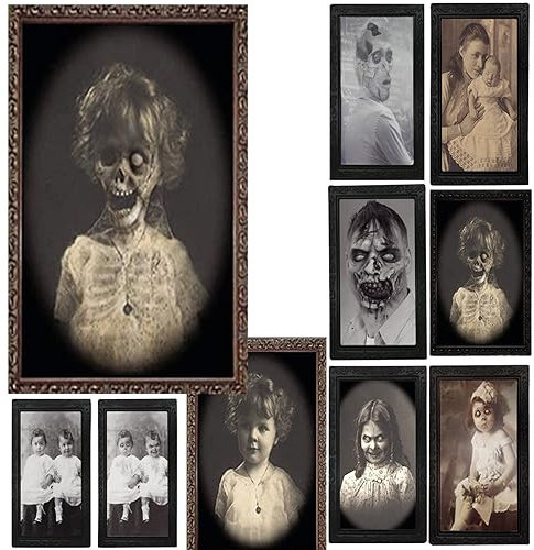 Sayla Halloween Dekoration Horror Bilderrahmen Lentikular 3D wechselndes Gesicht Scary Portrait Haunted Spooky (D)