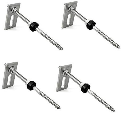 4 Stk. Offgridtec© Stockschraube M10x200 Edelstahl höhenverstellbar inkl. Adapterblech EPDM Gummidichtung