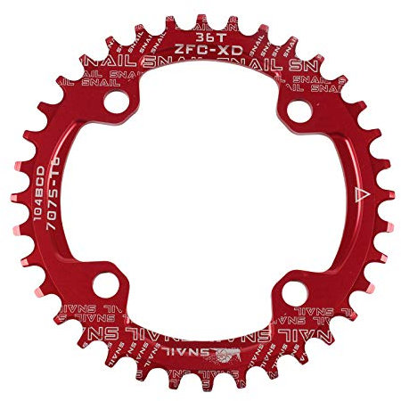 Newgoal BCD104 eslabón de Cadena Simple Estrecho y Ancho, Plato de manivela, Corona Ancha y Estrecha, 32T / 34T / 36, Piezas de reparación para Exteriores de Bicicleta de montaña, Rojo 36T