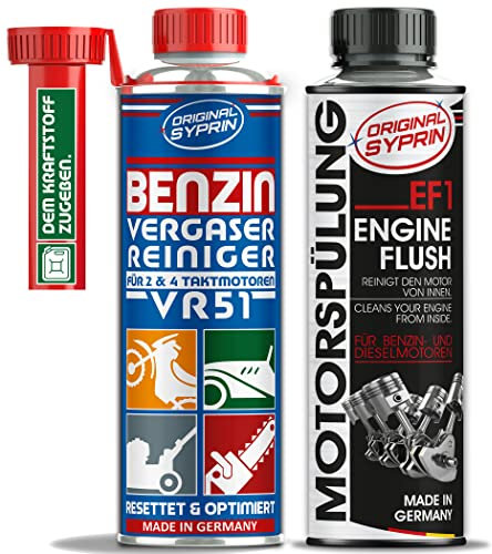 SYPRIN Original Vergaserreiniger + Motorspülung für Benzin Motoren I Additiv zur Vergaser Reinigung I Systemspülung Ölschlammspülung vor dem Ölwechsel (2X 250ml)